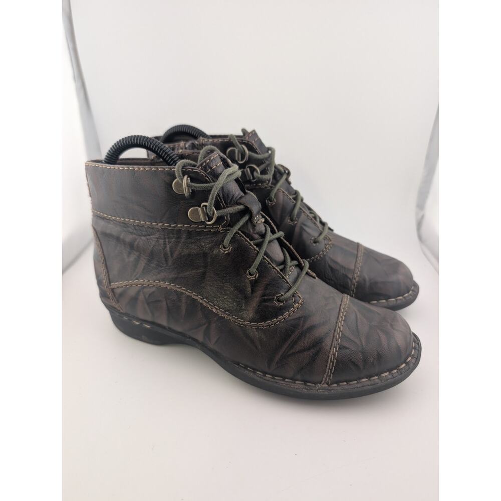Clarks Size 6 Whistle Ballad Brown Leather Boots Lace Up Ankle Booties Side Zip
